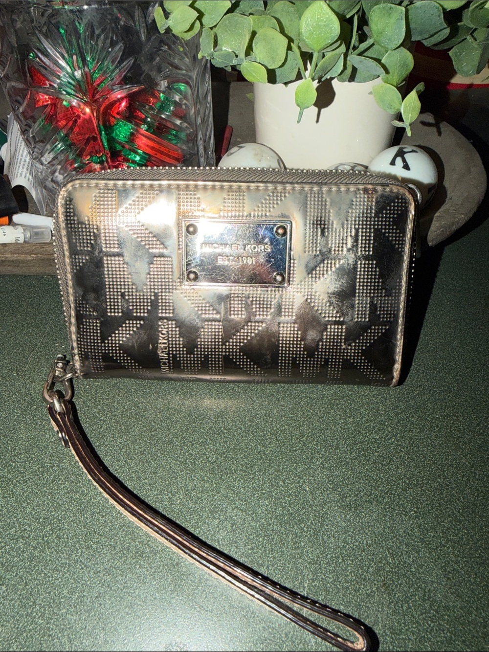 Michael Kors Metallic Brown Logo Wristlet with Detachable Strap